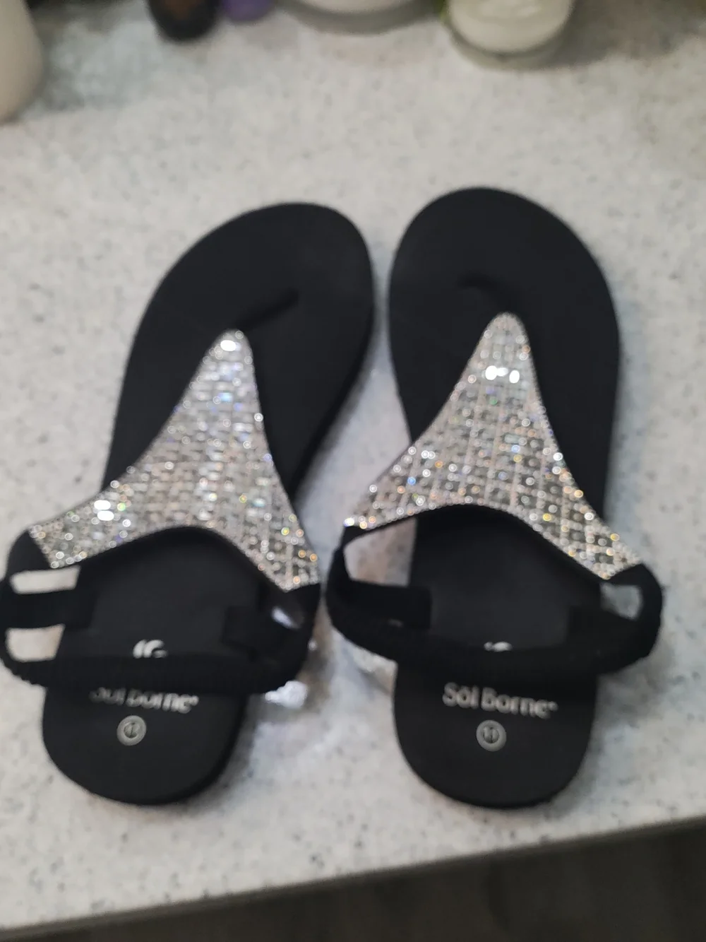 Black Rhinestone👑🫵✨ T-Strap Women's Sandals